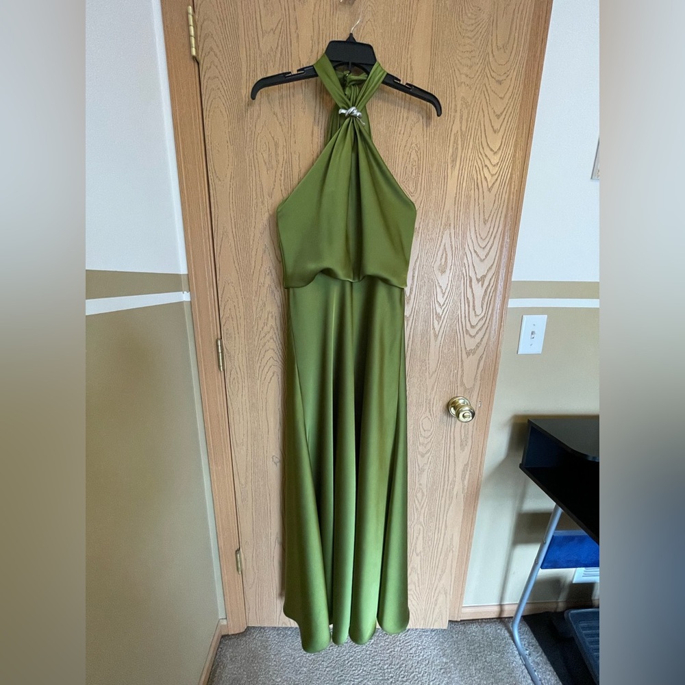 Halston Green Halter Backless Gown